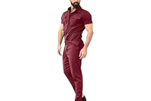 Gefomuofe Mono de trabajo de manga corta para hombre, mono de trabajo para hombre, ropa de trabajo con cremallera y bolsillos, traje de ocio de una sola fila, traje de algodón, mono de trabajo