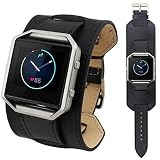 HappyTop – Lederarmband, 23 mm Armband, Ersatz-Armband für Fitbit Blaze Smart Watch, Herren, Schwarz 