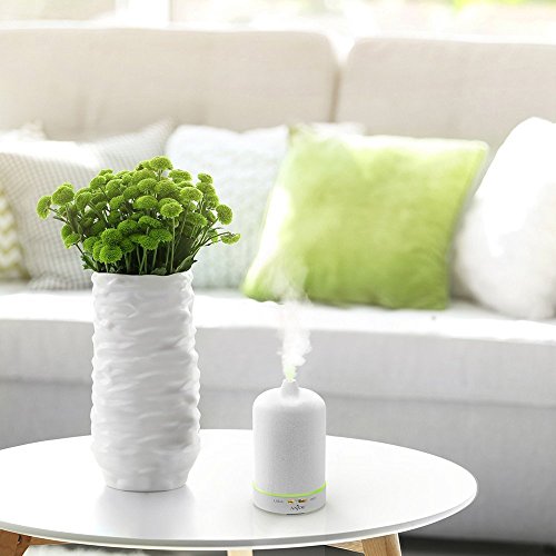 Aroma Diffuser Anjou Luftbefeuchter Oil Düfte Keramik LED mit 7 Farbwechsel 100ml für Yoga Salon Spa Wohn-, Schlaf-, Bade- oder Kinderzimmer Hotel, Weiß - 3