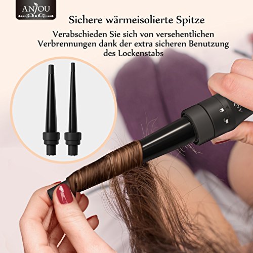 Lockenstab, Anjou 5 in 1 Multifunktion Austauschbare Lockenwickler Kit (9mm – 32mm), schnell erhitzender Friseurlockenstab Schwarz (Perfekte Geschenkidee zum Muttertag) - 4