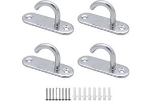 JaneYi (4 Pack Stainless Steel 304 Ceiling Hooks M6 Heavy Duty Oval Open Hooks Pad Eye Plate Anchor Screw Wall Mount Hook for Hammock Swing Chair Yoga Mosquito Net Boat Rigging Marine Deck Hardware