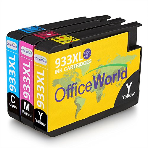 OfficeWorld Kompatible Patronen Ersatz für 933XL 3 Farbtintenpatronen mit Neuen Chips für Officejet 6100 6600 6700 7110 7610 7612 [Bitte beachten Sie 7510 7512 kann nicht verwendet werden] (1 Cyan, 1 Magenta, 1 Gelb)