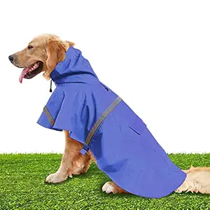 NINEMAX Bule Raincoat for Dogs, Adjustable Stylish Dog Hoodie Poncho with Safety Reflective Strip Design for Medium Large Dogs (XL)