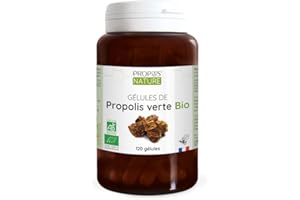 Gélules Végétale Propolis Verte Bio - enveloppe végétale - Dosées à 100mg/gélule - 120 gélules - Sans colorant ni conservateur - Certifiées bio - Agriculture Biologique - PROPOS'NATURE