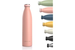 Lars NYSØM Botella de Acero Inoxidable | Botella aislada 1l sin BPA | Botella de Agua 1 litro a Prueba de Fugas para Deportes, Bicicleta, Perro, bebé (Nude, 1000ml)