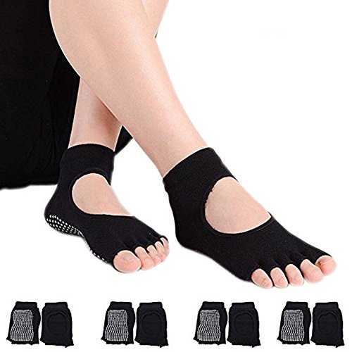4 Paar Halbe Zehen Damen Rutschfeste Socken mit Baumwolle Atmungsaktivität ideal für Yoga Pilates Tanz Fitness