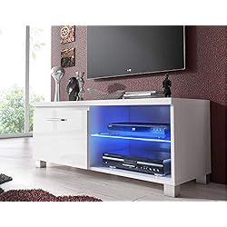 Comfort Home Innovation- Meuble Bas TV LED, Salon-Séjour, Blanc Mate et Blanc Laqué, Dimensions: 100 x 40 x 42 cm de Profondeur.