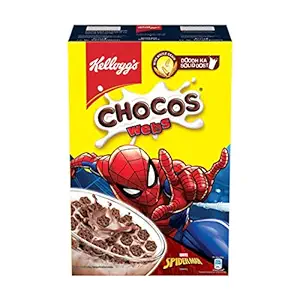 Kelloggs Chocos Webs with Spiderman Cut Out Mask, with Whole Grain, High in Fibre, High in Calcium & Protein, with 10 Essential Vitamins & Minerals, Breakfast Cereals, 300g Pack