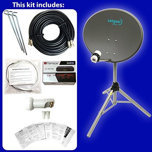 Satgear 60cm Zone 2 Portable Satellite Caravan Travel Kit inc Tripod, 12/240v HD Receiver, Twin LNB and 10m of Twin Cable