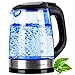 Produktbild TZS First Austria - 2 Liter Edelstahl Glaswasserkocher mit blaue LED Beleuchtung, Anti-Kalkfilter, automatische Deckelöffnung, verdecktes Heizelement, 2200 Watt Wasserkocher aus Glas schwarz Edelstahl