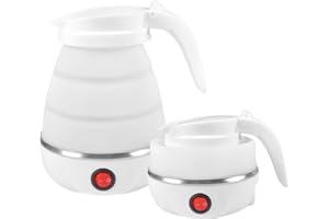 NEWTIC Bouilloire de voyage pliable, 600 ml, pour le camping, la bouilloire électrique, en silicone, mini voyage avec fond en acier inoxydable, bouilloire de voyage portable pour le camping,vacances (blanc)