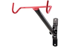 LIVIVO Hillington Dual Hook Folding Wall Mounted Bike Rack – Heavy-Duty Garage Bicycle Storage Hanger – Wall Mount Cycle Holder for Indoor & Outdoor Use – Black and Red with Fitting Screws