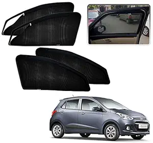 Kozdiko Zipper Magnetic Sun Shades Car Curtain for - Hyundai I10 Grand - Black - Set of 4Pcs.