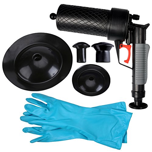 Preisvergleich Produktbild Ablaufpumpe Abflussreiniger Ablasspumpe Hochdruck Pumpenreiniger Reinigungspumpe Pumpe Rohr Reinigung Werkzeug Set mit Ersatzteil Abfluss Pumpenkolben Saugglocke Handschuhe für Badezimmer Küche (Schwarz)