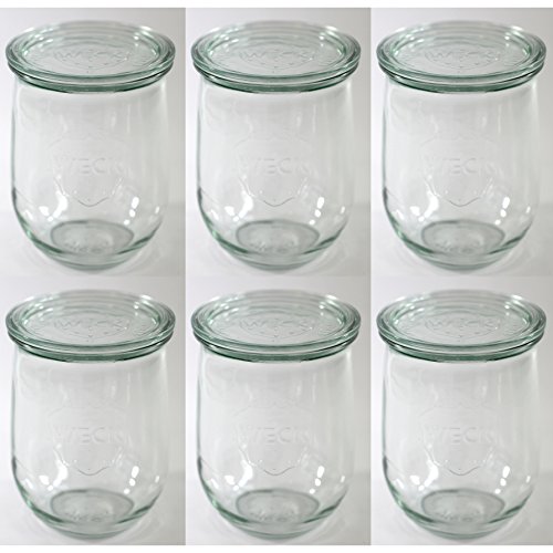 Weck 6 Stück Rundrandglas 1L Tulpenform Einmachglas Einweckglas mit Deckel
