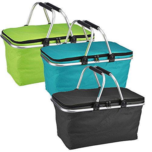 JEMIDI Einkaufskorb Kühlkorb Kühltasche Uni Einkaufs Korb Körbchen Tasche Faltkorb Alu Picknick Tragekorb Tasche Faltbar Alukorb Kühlkob Schwarz - 4