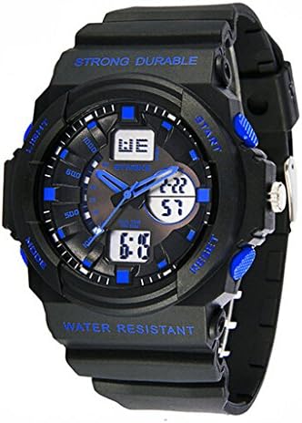 Cool Waterproof Digital Analog Sports Watches For Age 7-15 Years old Boys Girls Youth Black+Blue