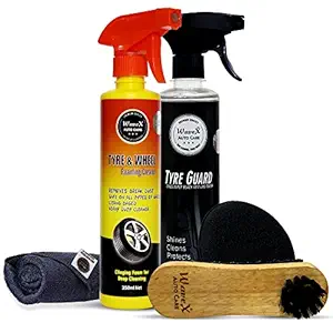 Wavex Tyre Polish and Cleaner Includes Tyre Polish 350ml, Tyre and Wheel Cleaner 350ml, Cleaning Brush, Microfiber Cloth and Foam Applicator