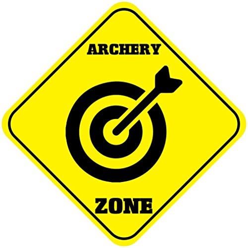 Archery Zone Crossing Signs Metal Signs Yellow Diamond Aluminum Novelty Funny Metal Wall Plaque 12 x 12