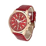 Omiky® Mode 2017 Unisex Casual Genf Faux Leder Quarz Analog Armbanduhr (Rot)