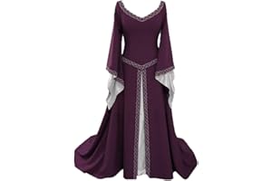 ANYUA Disfraz Medieval para Mujer Vestido Manga Larga Bordado Renacentista Cosplay