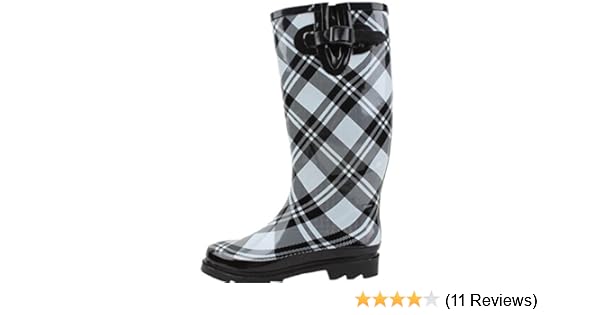 black and white plaid rain boots