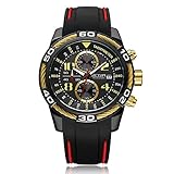 MEGIR Herren Outdoor Sports Chronograph Luminous Quarz Uhr mit Silikonband Schwarz