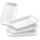 Velicber Set of 4 Rectangular White Porcelain Serving Plates, 24 cm Rectangular Plates for Serving, Sushi, Appetizers, Desser