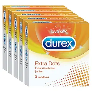 Durex Extra Dotted Condoms for Men - 3 Count (Pack of 5)|Ribbed and Dotted for Extra Stimulation|Suitable for use with lubes & toys