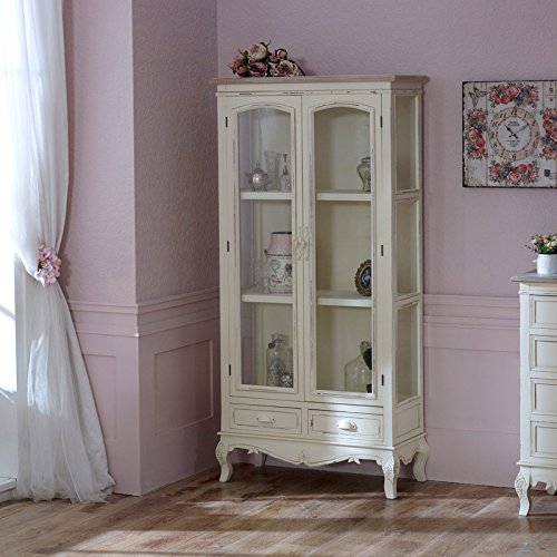 Country Ash Range - Cream Glass Display Cabinet with Drawers