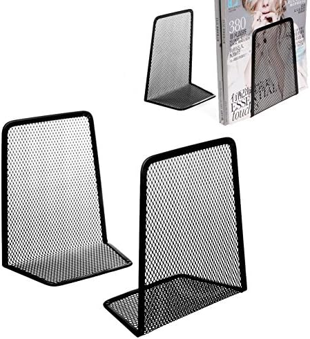1 Pair Metal Mesh Black Desk Organizer Desktop Office Home Bookends Book Holder