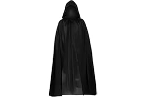 Lotnery Black Hooded Cape 140cm - Unisex Halloween Costume Cloak for Witch Vampire Cosplay, Gothic Parties, Fancy Dress Masquerade, and Family Festive Gatherings (Perfect for Adults and Kids)