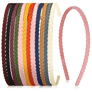 Belicia 6 Pieces Pigtail Thin Headbands Plastic Braid Head Hair Bands Assorted Skinny Headbands Solid Teen Headbands Colored Girls Headbands with Teeth for Teens Kids Ladies Women With Matte Finish