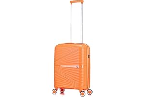 ATX LUGGAGE EST. 1991 ATX Luggage Ryanair Overhead 55x40x20cm Cabin Suitcase Lightweight Durable Polypropylene Small Suitcase with 4 Dual Spinner Wheels and Built-in TSA Lock (Orange, 21 Inches, 44 Liter)