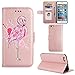 Produktbild Hülle für iPhone 6S Plus, Lederhülle iPhone 6 Plus Flamingo Glitzer, Misteem Elegant Luxus Flamingos Muster Motiv Cartoon Anime Schutzhülle Magnetisch Brieftasche Stoßfest Staubschutz Flip Klapphülle Buch Style Weich Leder Tasche Case Standfunktion / Kartehalter / Wallet Handyhülle für Apple iPhone 6 Plus/ 6S Plus 5.5 Zoll - Rosé Gold