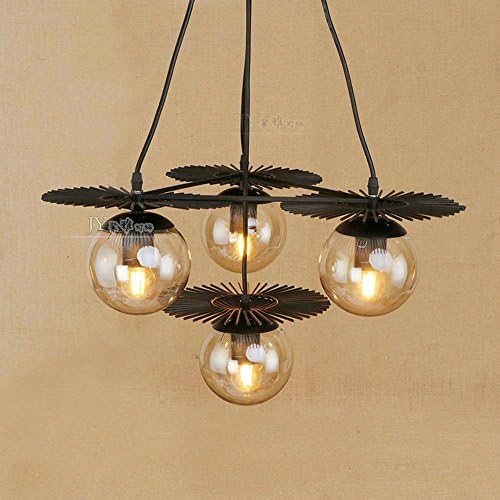 XSPWXN Ceiling Pendant Lights American Modern Simple Creative Four Heads Iron Craft Pendant Lights Modern Home Ceiling Light Fixture, with Transparent Glass Lampshade 110-240V