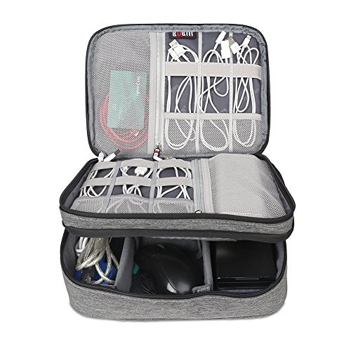 BUBM Mehrfachfunktion Kabelorganiser Tasche Reisetasche mit Doppelschichten für Elektronische Zubehöre wie Netzteil, Maus und USB Stricks(Groß, Denim Grau) - 3