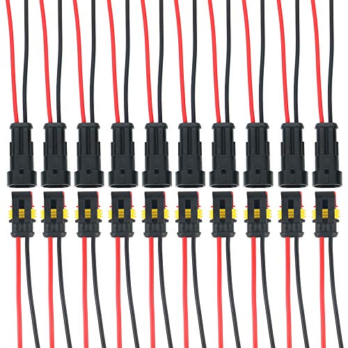 TOOHUI 10 Kits 2 Broches Voiture Étanche Connecteur Électrique avec Fil, Voiture Fiche etanche, étanche à la poussière, isolé et scellé