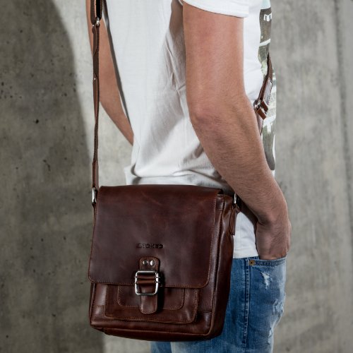 STOKED Umhängetasche NATHAN – Ledertasche mit Schultergurt klein – Schultertasche echt Leder braun-cognac - 5
