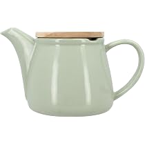 Théière Anna En Grès 500ml - Filtre Inox Intégré - Design Cocooning Avec Couvercle En Hévéa