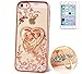 Produktbild Utra-Thin Iphone5 5s SE Hülle Silikon Transparent,3D Glitzer Strass ISENPENK® Schutzhülle TPU Case Schutzhülle Silikon Crystal Kirstall Clear Case Durchsichtig Weichem Silikon Handy Gürtel Tasche Muster Pour Iphone5 5s SE Zoll– [Rose Gold Love Ring] Mit Panzerglas Folie