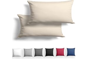 ‎ALREYA Alreya 2er-Set Mako Satin Kissenbezug 40 x 80 cm - 100% Baumwolle mit Reißverschluss, Superweicher Kopfkissenbezug, Kissenhülle, Oeko-TEX® Standard Zertifiziert, Beige, nur Kissenbezug