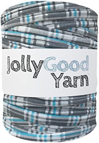 Blue grey and white striped print Jolly Good Yarn t-shirt crochet yarn (large roll)