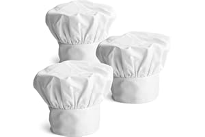 joeji's Kitchen 3 Pieces, Poly Cotton Chefs hat Adult, Elastic Adjustable Cooking Chef Hat - Catering Chef Cap Elastic Baker Kitchen Hats White