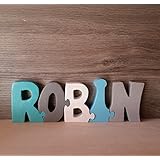 Lettre prénom en bois Robin, entièrement fabriqué à la main en France