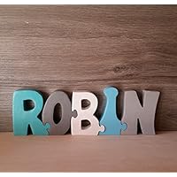 Lettre prénom en bois Robin, entièrement fabriqué à la main en France