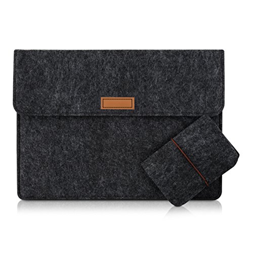 kwmobile Laptoptasche Filz Sleeve für 11" 11,6" Laptop Notebook - Notebook Tasche Schutzhülle Laptop Case Hülle in Dunkelgrau mit Innentaschen Innenmaße: ca. 33,4 x 24,0 cm