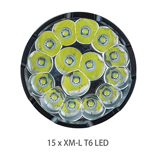 CrazyFire 18000lm LED Taschenlampe,15 Cree XM-L T6 Superhell LED Taschenlampe,Wasserdicht Taktisch 5 Modi Beste Taschenlampe LED Stirnlape mit Sicherheitshammer Unterstützt von 18650 oder 26650 Batterie. - 6