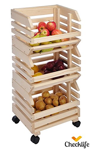 Checklife 903603 Obsthorde 3 Teile Stapelhorde aus massivem Holz