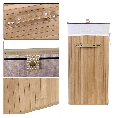 Songmics faltbar Bambus Wäschekorb 100 L (62,5 x 52 x 32 cm) Wäschebox mit Wäschesack zum Herausnehmen natur LCB63Y - 5
